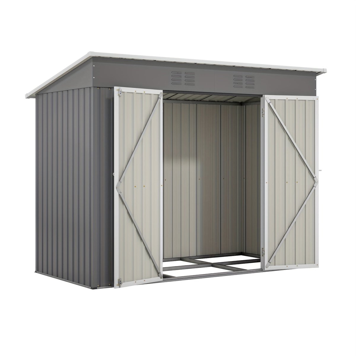 Metalen Tuinschuur – Tuinberging – Tuinhuisje – Opslagschuur – Fietsenberging – Gegalvaniseerd Staal – Ventilatie En Sluitbaar Deursysteem – 244x122 cm Grijs