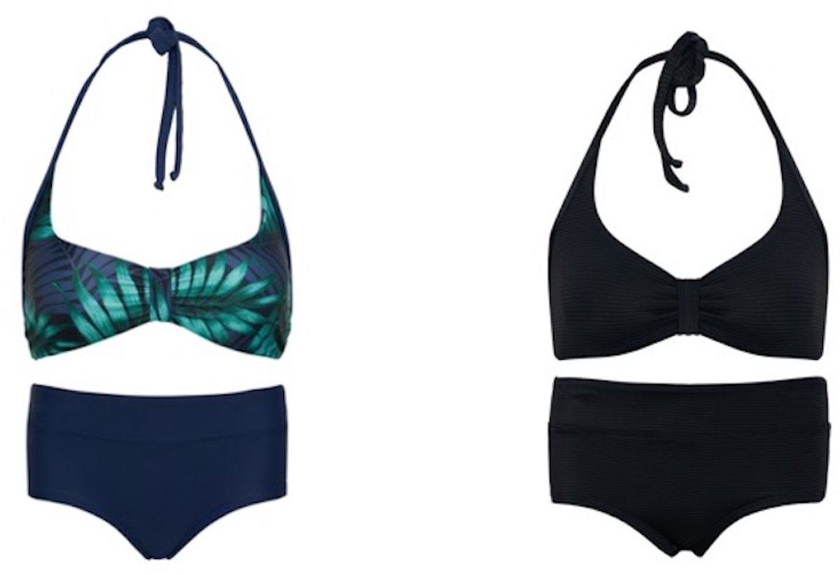 Set van 2 bikini hipster broekje en haltertopje Tropical leaf / Zwart 170-176