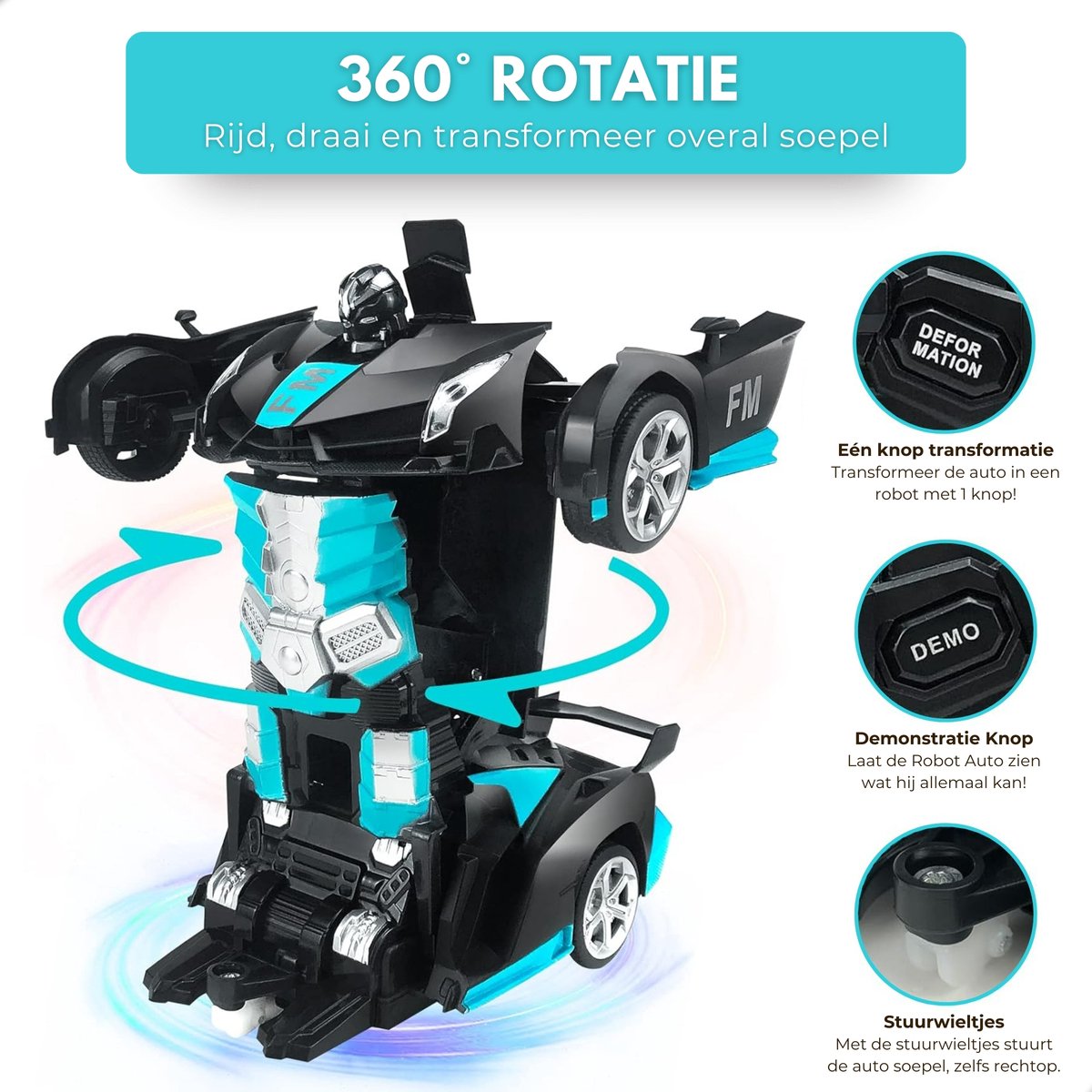 Boncy® Bestuurbare RC Auto - Transformerende Lambo Blauw - Jongens Meisje Volwassenen - Robot Speelgoed Binnen & Buiten - Afstandbestuurbaar Race Drift Car - Afstandsbestuurbaar Raceauto Accu Stuntauto - Bestuurbaar Elektrisch Autos Afstandsbediening — afbeelding 8