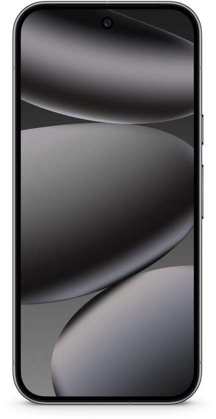 Zwarte Google Pixel 10 Pro XL met abstracte achtergrond.