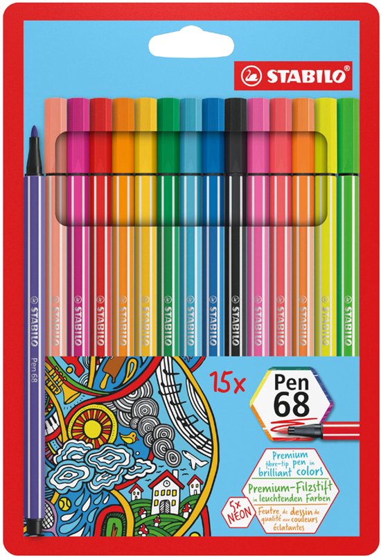 STABILO Pen 68 Stylos feutre - Boîte 10 pcs