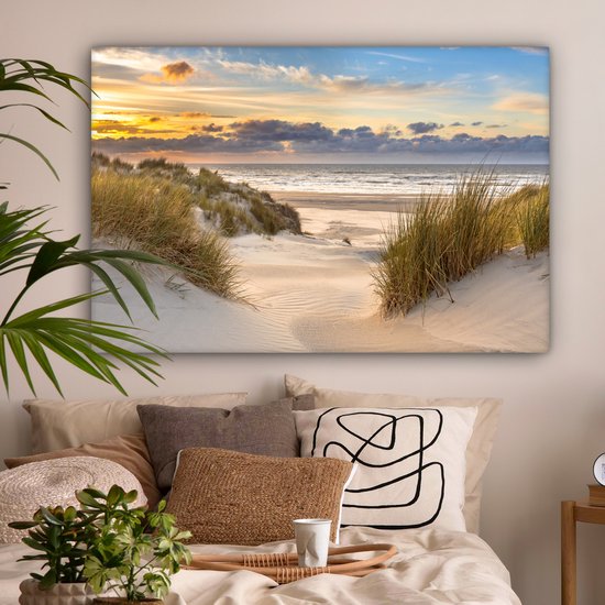 Tableau sur toile - Plage et mer 120x80 - Accessoires décoration chambre dunes - Tableaux plage salon - Décoration murale chambre - Décoration murale - Décoration murale cuisine - Toile murale intérieur - Décoration maison - Accessoires de maison