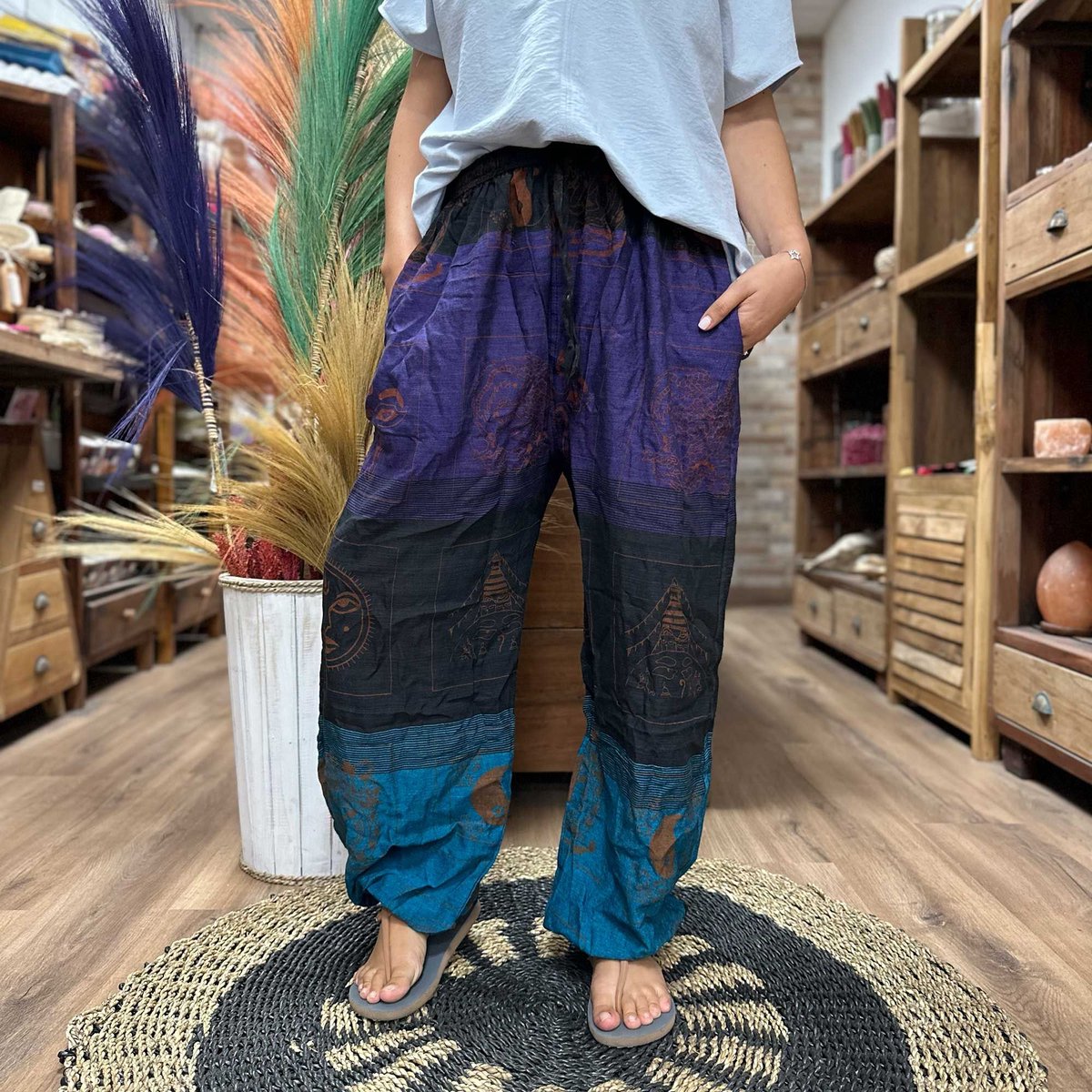 Yoga- en festivalbroek - High Cross Himalaya-print op paars