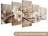 Ensemble de peintures sur toile 150x80 cm - Décoration murale cinq pièces - Blossom - Beige - Abstrait - Fleurs - Décoration murale salon - Décoration chambre - Accessoires chambre - Peintures sur toile