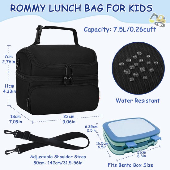 VASCHY Neopreen thermische lunchtas voor meisjes, licht, opvouwbaar, voor school, kleuterschool, picknick, met afneembare schouderriem, kattenmotief, E-Cat., modern, E-Cat., modern