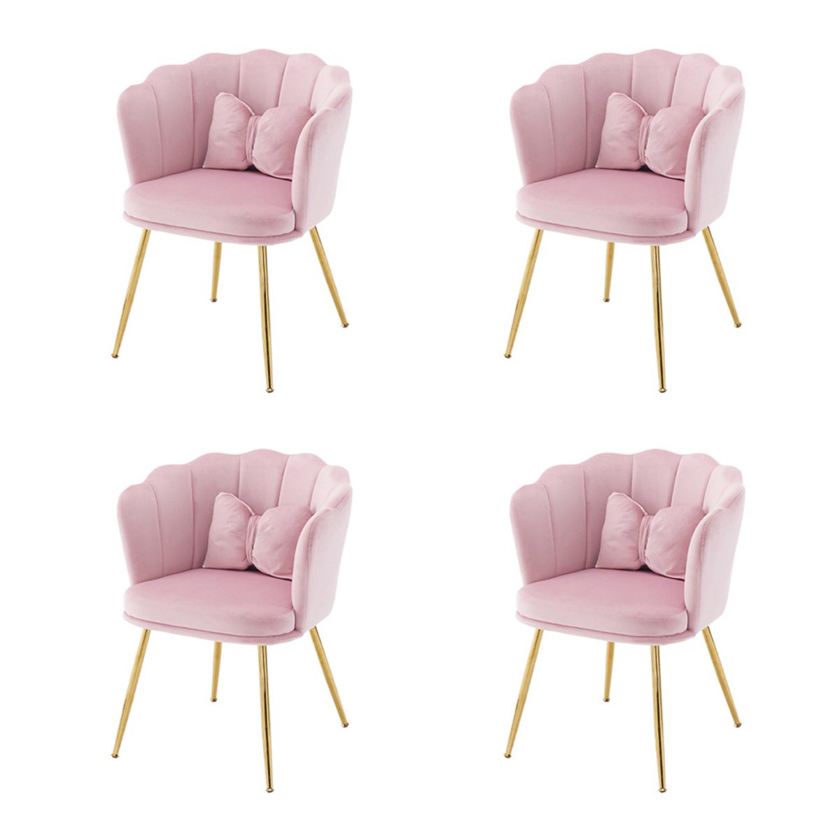 YEHTOKHOME Velvet Eetkamerstoelen set van 4 met armleuning, Bureaustoel, Make-upstoel, Ergonomisch, Fauteuil, Fluwelen stoel met bloemblad-rugleuning, Vergulde metalen poten, Vlinderkussens, Roze