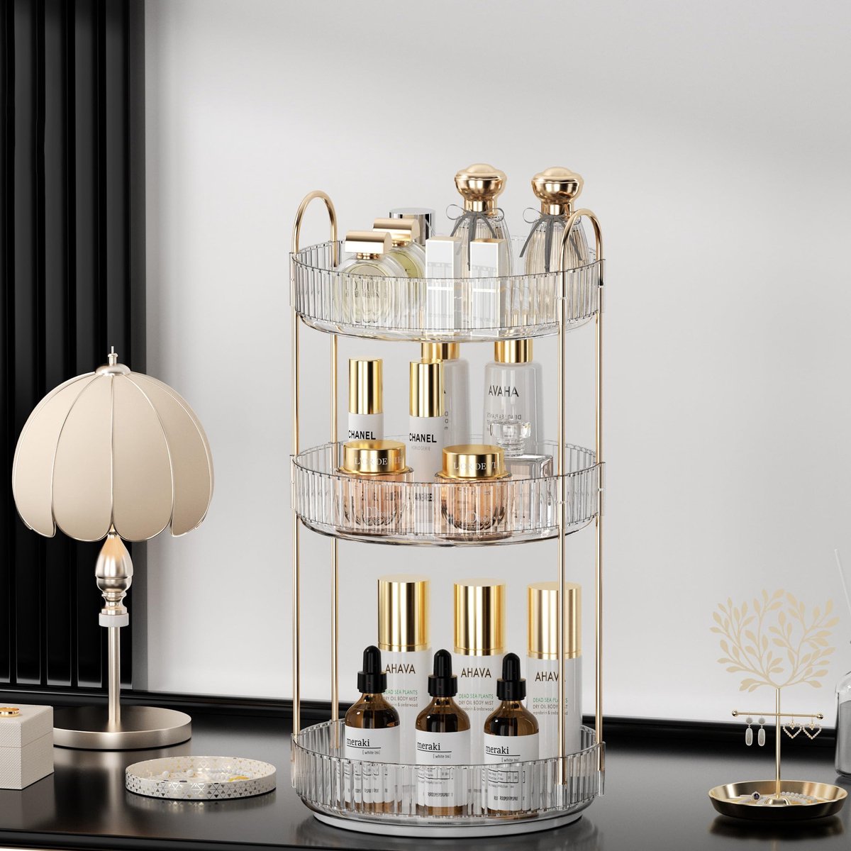 Azomor® Draaibare make-up organizer met grote capaciteit en drie lagen