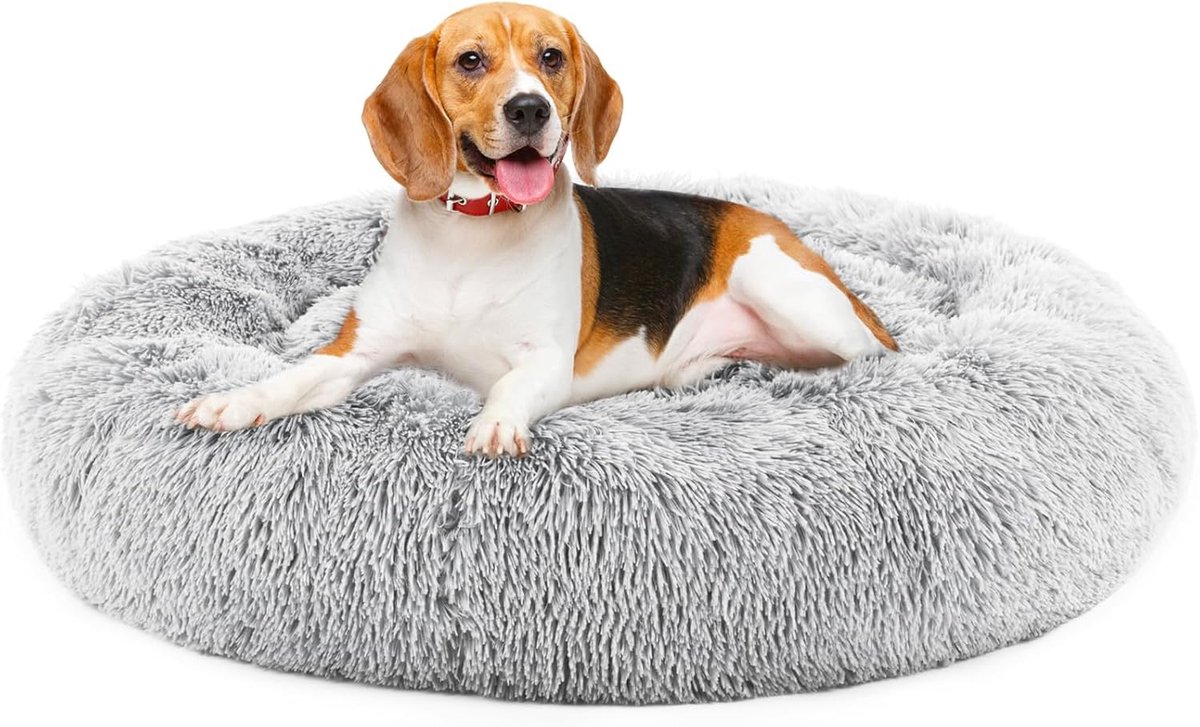 Pawello Kalmerend Donut Hondenmand L (70 cm) – Fluffy Anti-Stress Bed – Orthopedisch Huisdierkussen voor Middelgrote Honden – Light Grey
