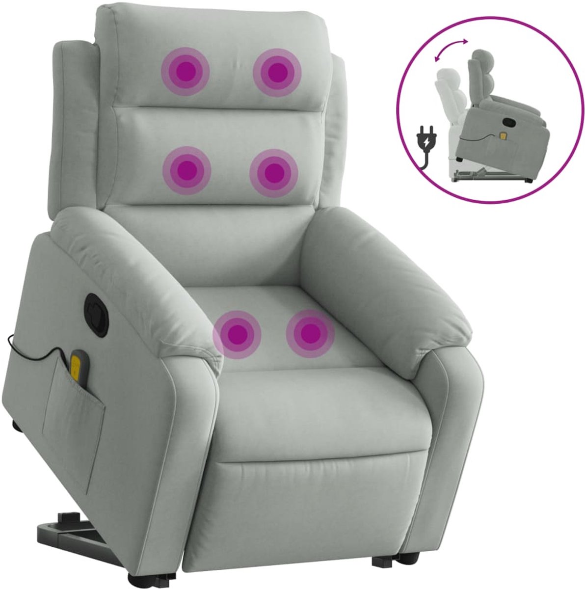 vidaXL Sta-op-massagestoel - verstelbaar - fluweel - lichtgrijs