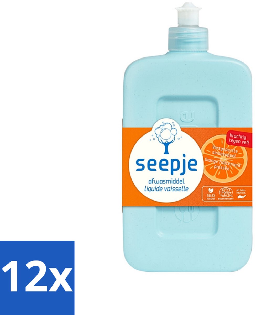 12 x Seepje - Afwasmiddel - Krachtige Reiniging - Versgeperste Sinaasappel Geur - 500 ml - Afwasmiddel - Sinaasappelgeur - Biologisch Afwasmiddel - Milieuvriendelijk - Duurzaam Afwasmiddel