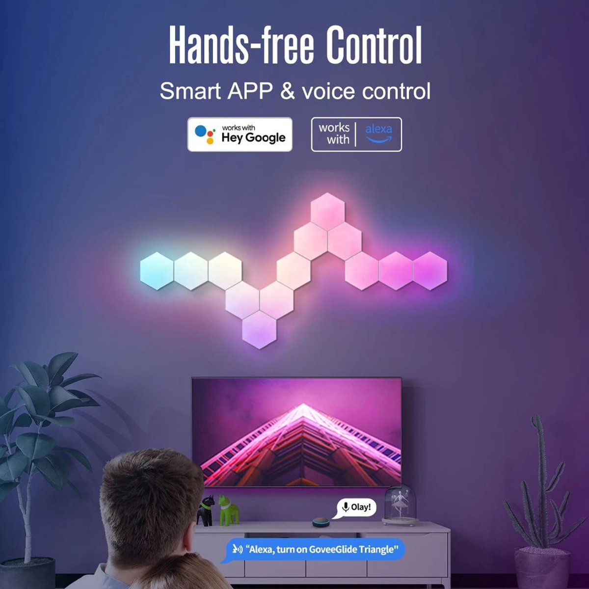 Cissé RGB Smart Hexagon Wandlampen – WiFi & Bluetooth – App & Voice Control – Music Sync – DIY Lichtpanelen – Slimme LED Wandverlichting