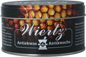 Zwarte blik met 'Wiertz Antiekwas' en afbeelding van nootjes.