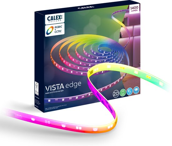 Calex LED Strip - 20 Meter - RGB + CCT Individual Control - 1400 Lumen - Binnengebruik - Koel tot Warm Wit Licht & Kleuren Verlichting - Muzieksynchronisatie - Afstandsbediening