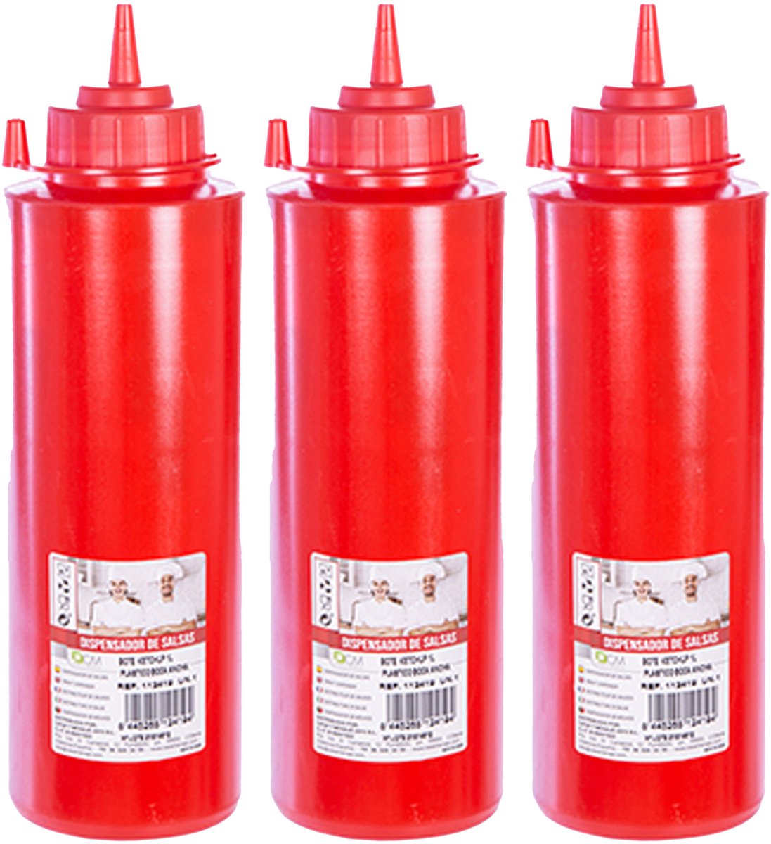 CM Doseerfles sausfles - 3x - rood - kunststof - met schenktuit - 750 ml - 28 x 7 cm - Pannenkoeken/poffertjes