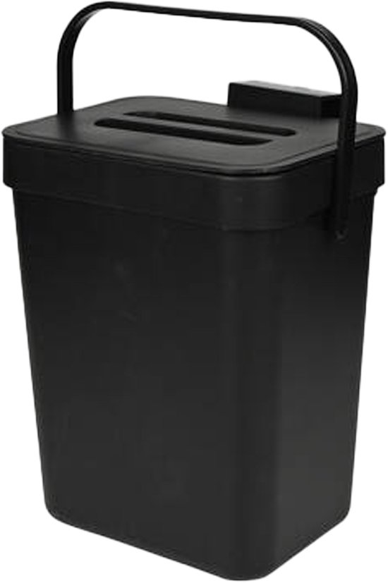 Benson gft aanrecht afvalbak - zwart - 3L - afsluitbaar - 16 x 13 x 21 cm - klepje/hengsel - kleine prullenbakken - afval scheiden