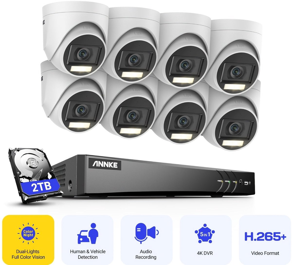 Beveiligingscamera Systeem – Bewakingscamera – CCTV Camera – Camerabewaking – Beveiligingsset – 8K 3K Resolutie – AI Bewegingsdetectie & Dual-Light Nachtzicht