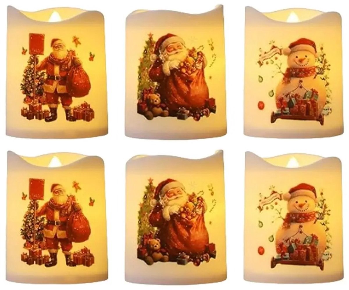 6 stuks kerst LED-kaarsensets Kerstdecoratie Kaarslicht Creatieve wens Led-theelicht Batterijgevoede Kerst Sneeuwpopkaarsen