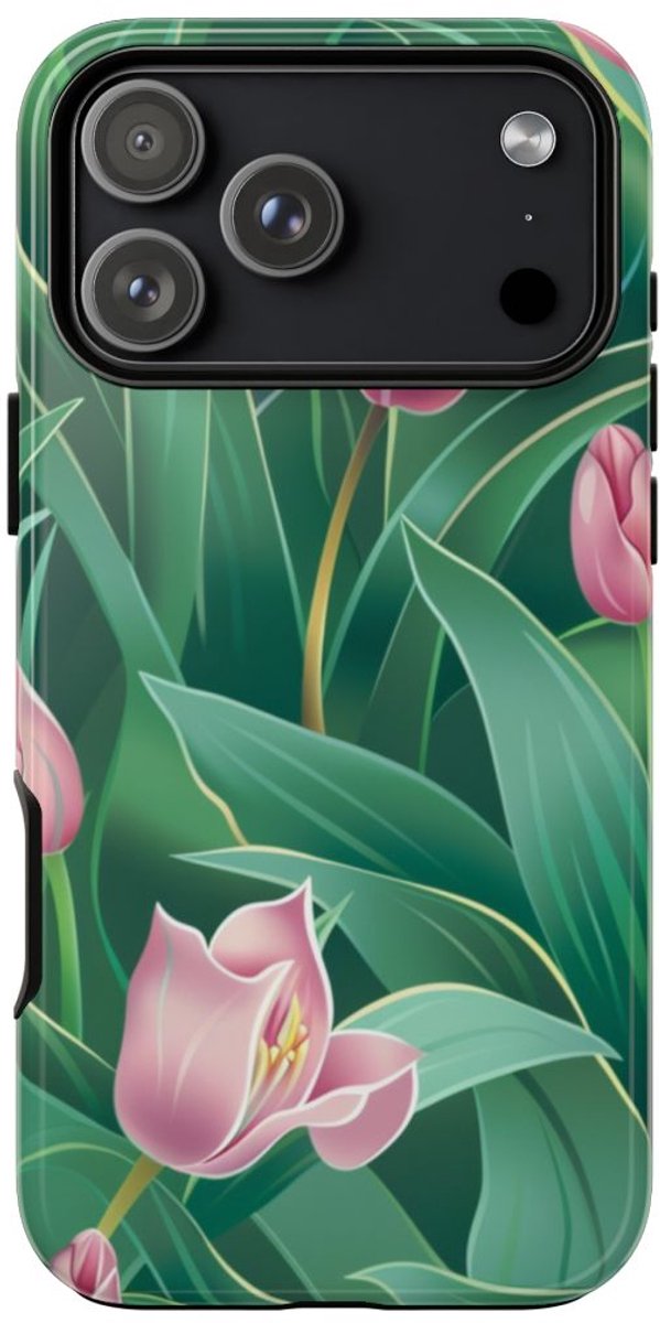 Roze Tulp Bloemenpatroon – Telefoonhoesje Geschikt voor iPhone 17 Pro Max