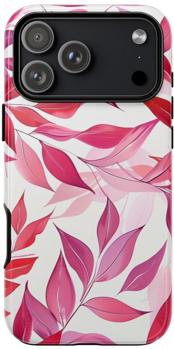 Roze en Rode Bladerenpatroon – Telefoonhoesje Geschikt voor iPhone 17 Pro Max