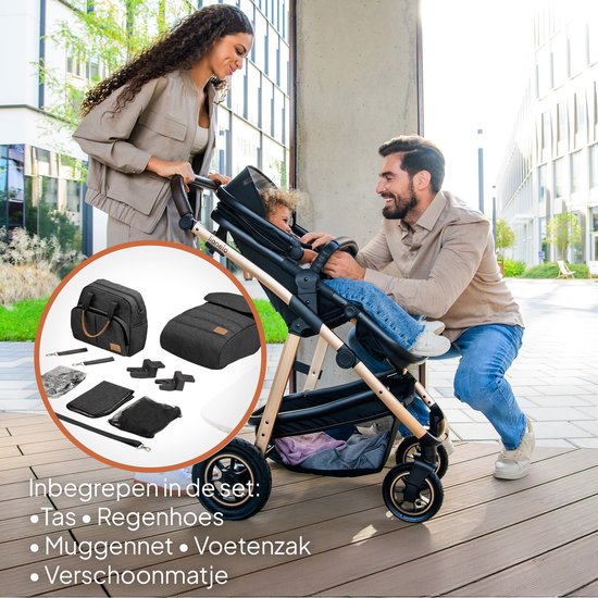 Lionelo Amber Kinderwagen 3 in 1 - Reiswieg + Buggy + Autostoel - Luchtbanden, Volledige Vering - Comfortabel baby matras - Snel Inklapbaar - Luiertas - Regenhoes - Muskietennet - Vanaf Geboorte tot 4 jaar (0-22 kg)