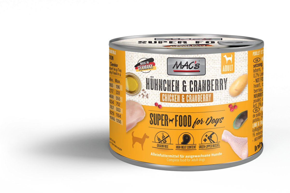 MACs MAC's Hondenvoer Natvoer Blik - 70% Kip & Cranberry - 6 x 200g