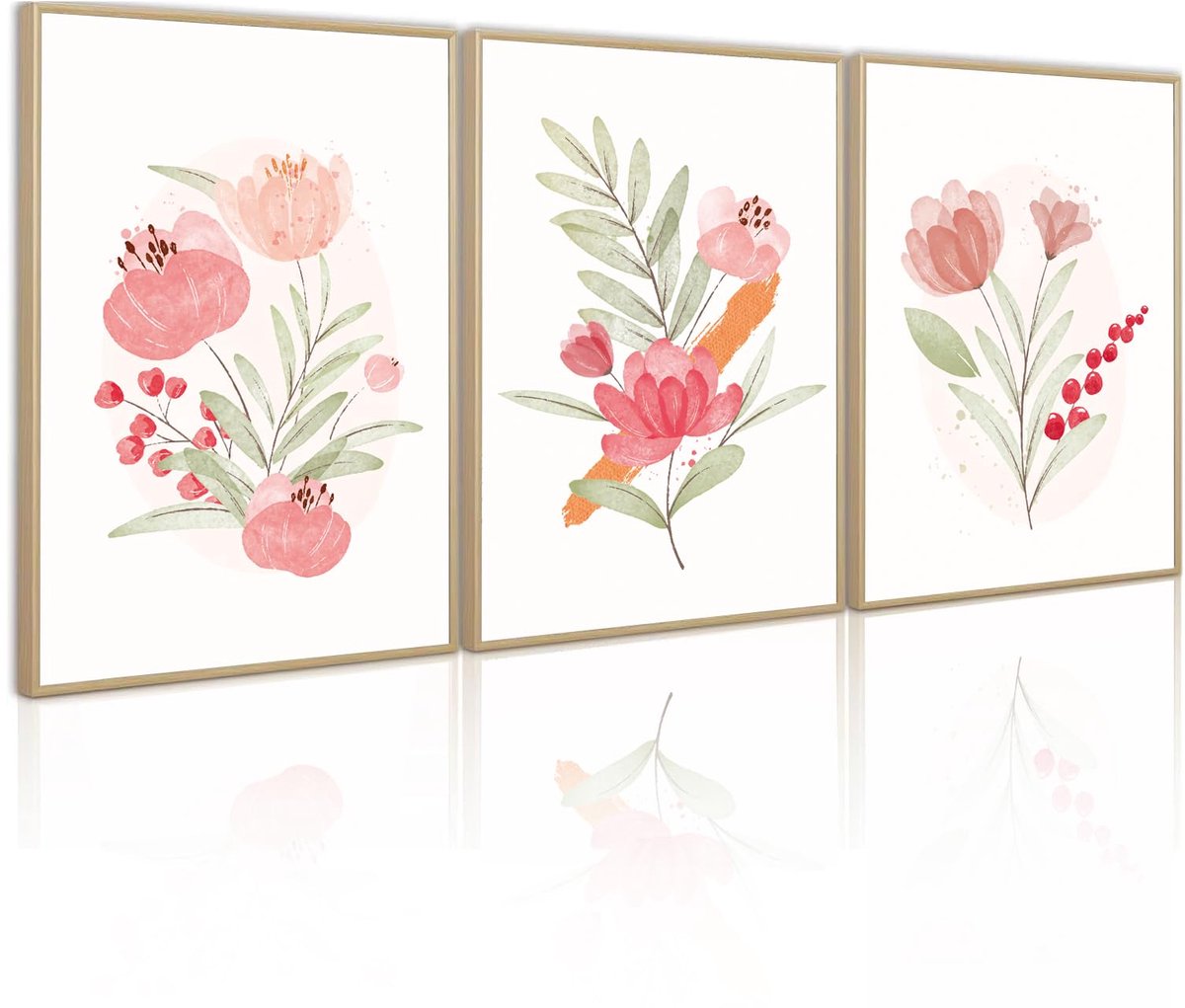 Azomor® Set van drie moderne aquarel bloemenposters voor woonkamer en slaapkamer
