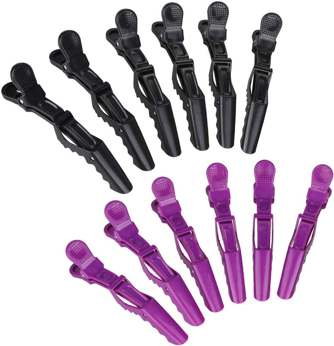12-delige alligatorclip haarstylingclips - zwart + paars