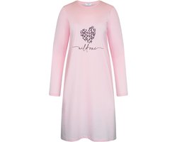 Gaubert Essential Dames Nachthemd Lange Mouw - Premium Gekamd Katoen - Wild One Panterprint - Roze - Maat XL - GB-6809