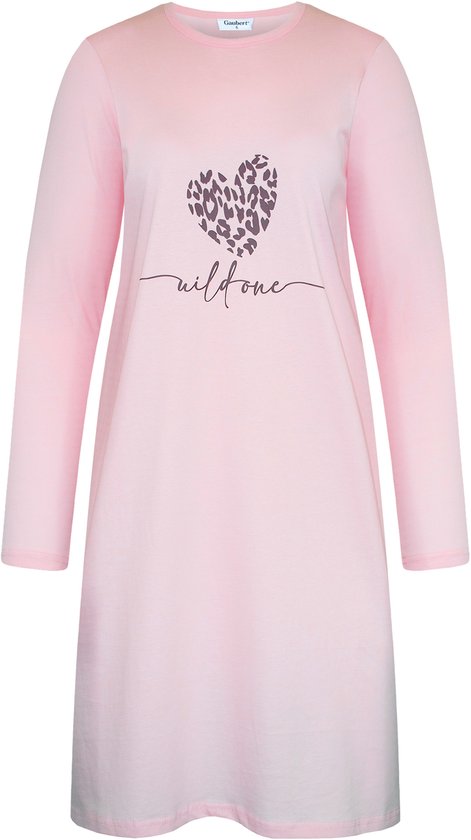 Gaubert Essential Dames Nachthemd Lange Mouw - Premium Gekamd Katoen - Wild One Panterprint - Roze - Maat XL - GB-6809