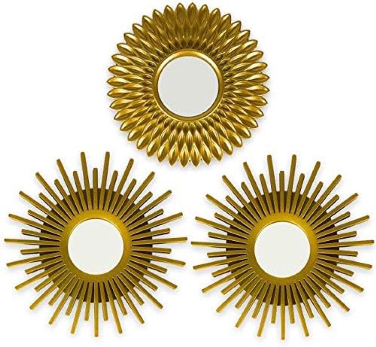 PromoHome Wandspiegels Set van 3 - Ronde Gouden Spiegel Decoratie voor Woonkamer, Slaapkamer en Gang - Vintage Wanddecoratie met Kunststof Frame - Woonaccessoires en Cadeau Idee Bronze