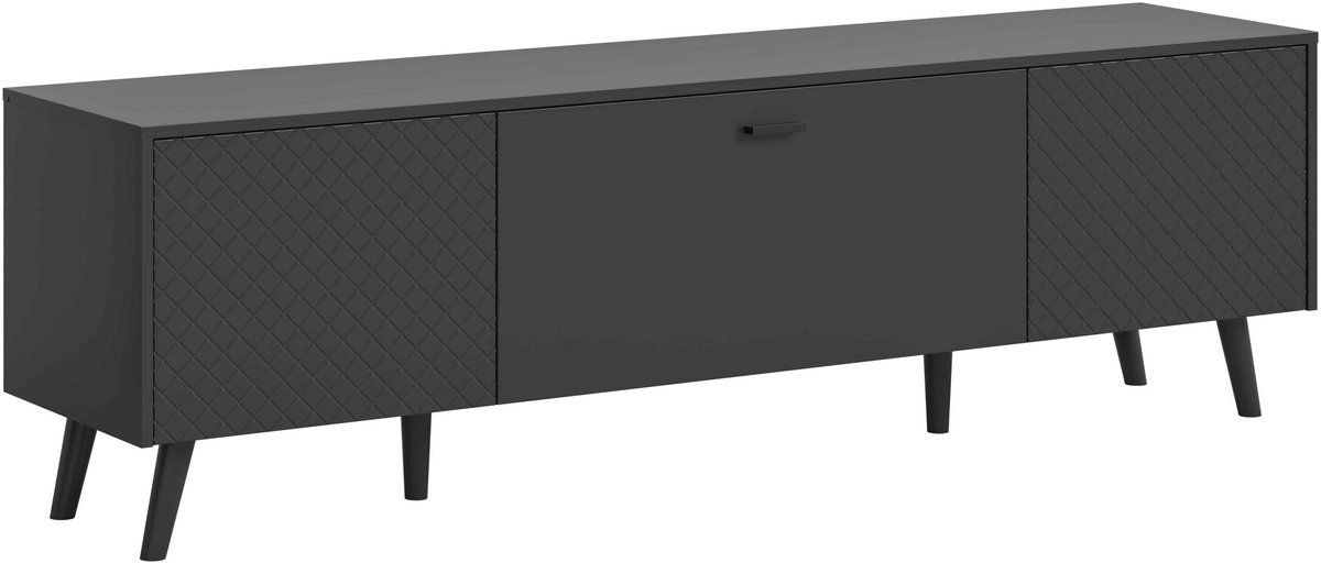 Furnilux Linea TV Lowboard Grijs Mat MDF TZ Grijs Mat Melamine Zwart NB - 40x185x55cm zwart, grijs