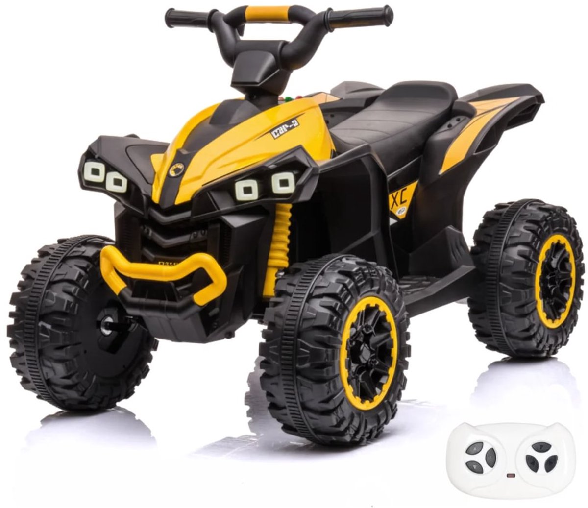 Vrooomy XC-Sport 12V Elektrische Quad 2 tot 5 jaar – Krachtig Accuvoertuig met Afstandsbediening & Schokdempers – Off-road Kindervoertuig met Soft-Start & 2 Snelheden – Geel