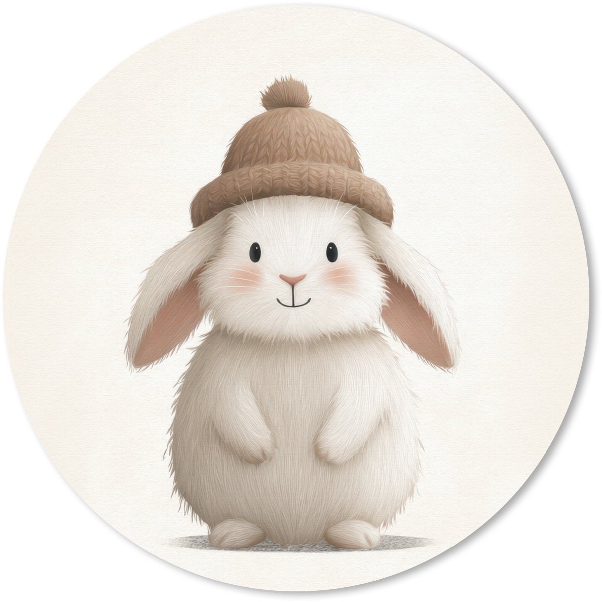 Muismat rond 50x50 cm - Mousepad Konijn - Muts - Oren - Beige - Ronde muismatten