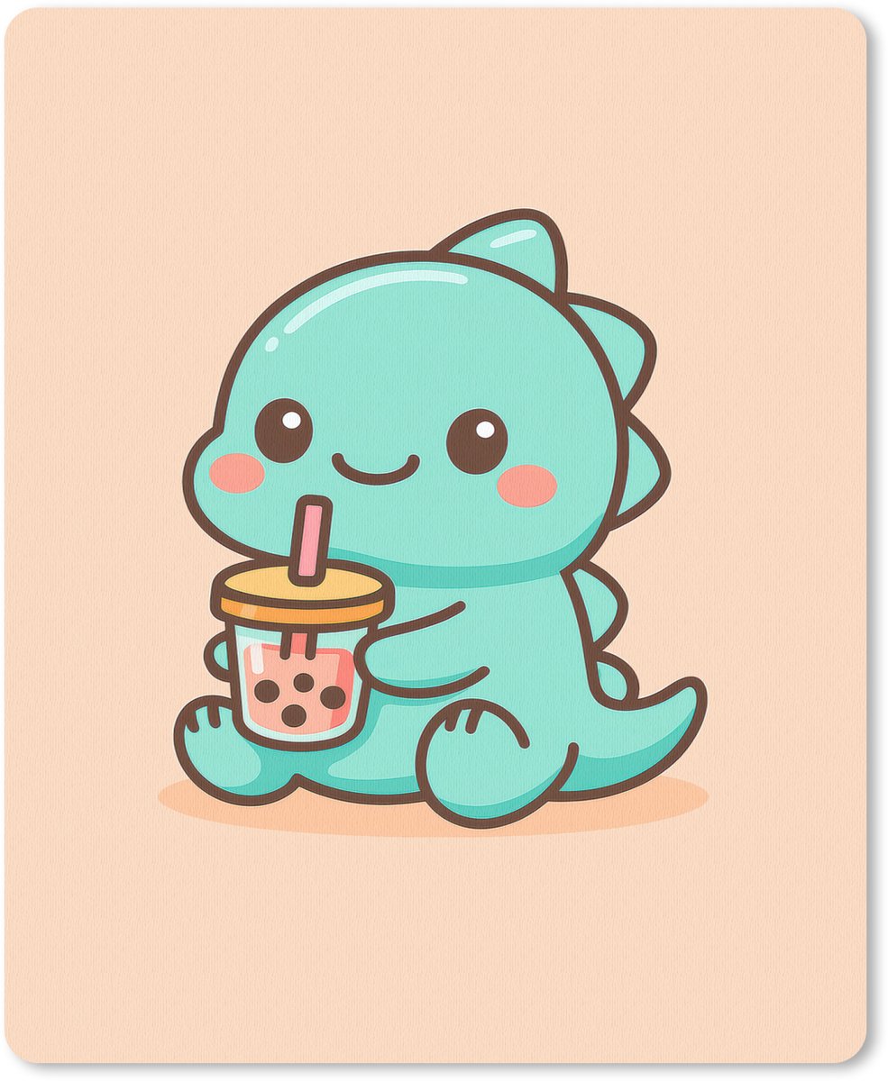 Muismat 19x23 cm - Mousepad Dino - Boba - kawaii - Oranje - Muismatten
