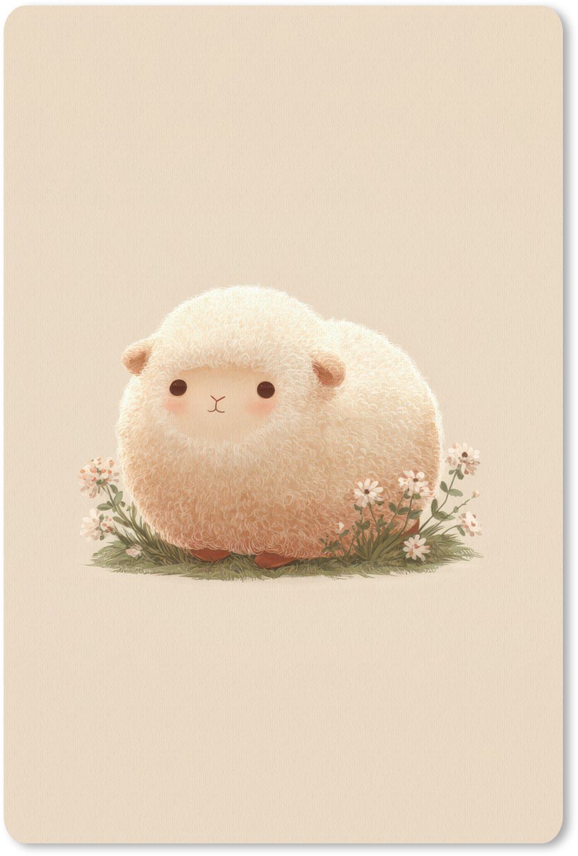 Muismat 18x27 cm - Mousepad Schaap - Beige - Bloemen - Muismatten