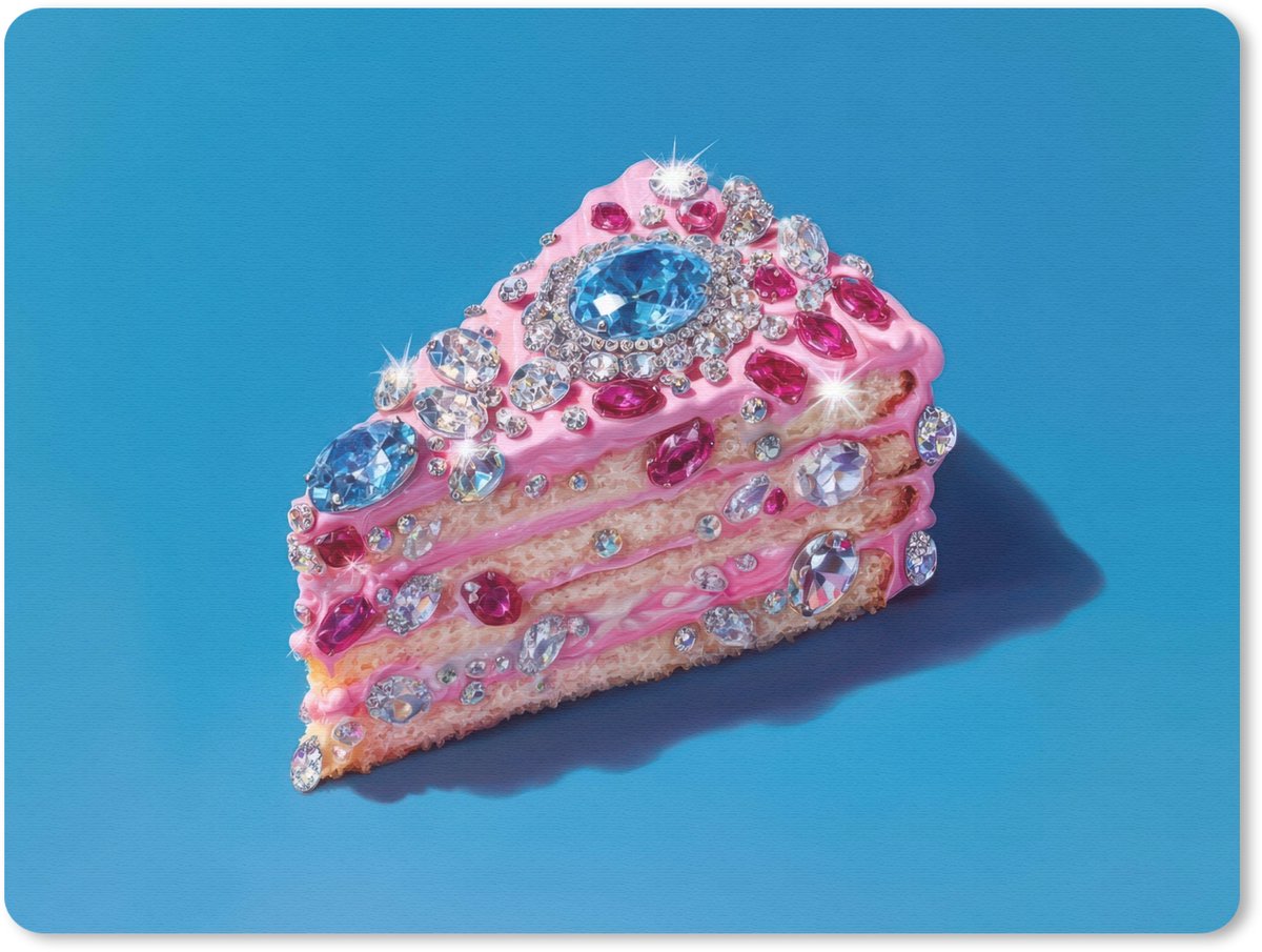 Muismat 23x19 cm - Mousepad Taart - Edelstenen - Glitters - Roze - Muismatten