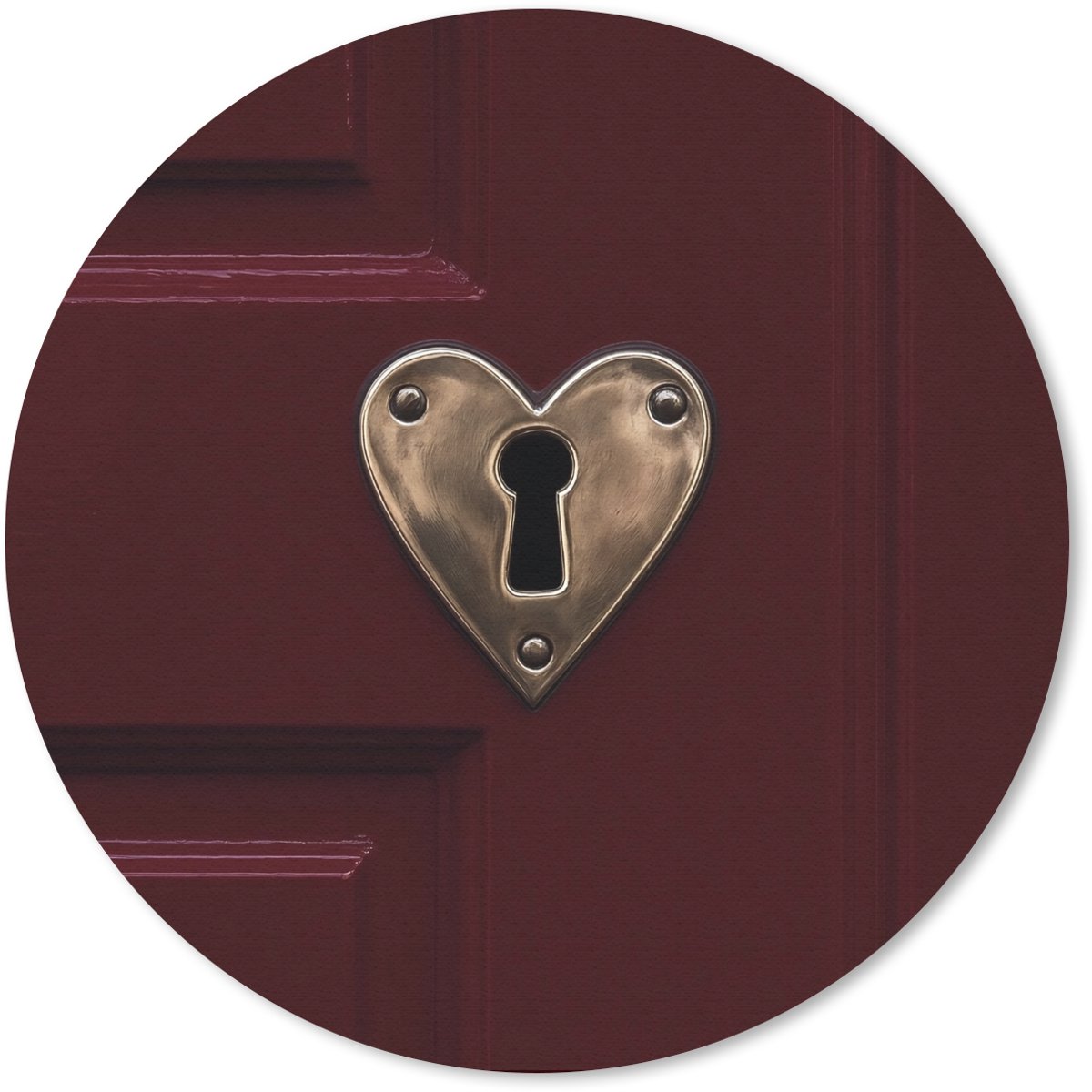 Muismat rond 50x50 cm - Mousepad Bordeaux - Sleutelplaat - Hout - Deur - Ronde muismatten