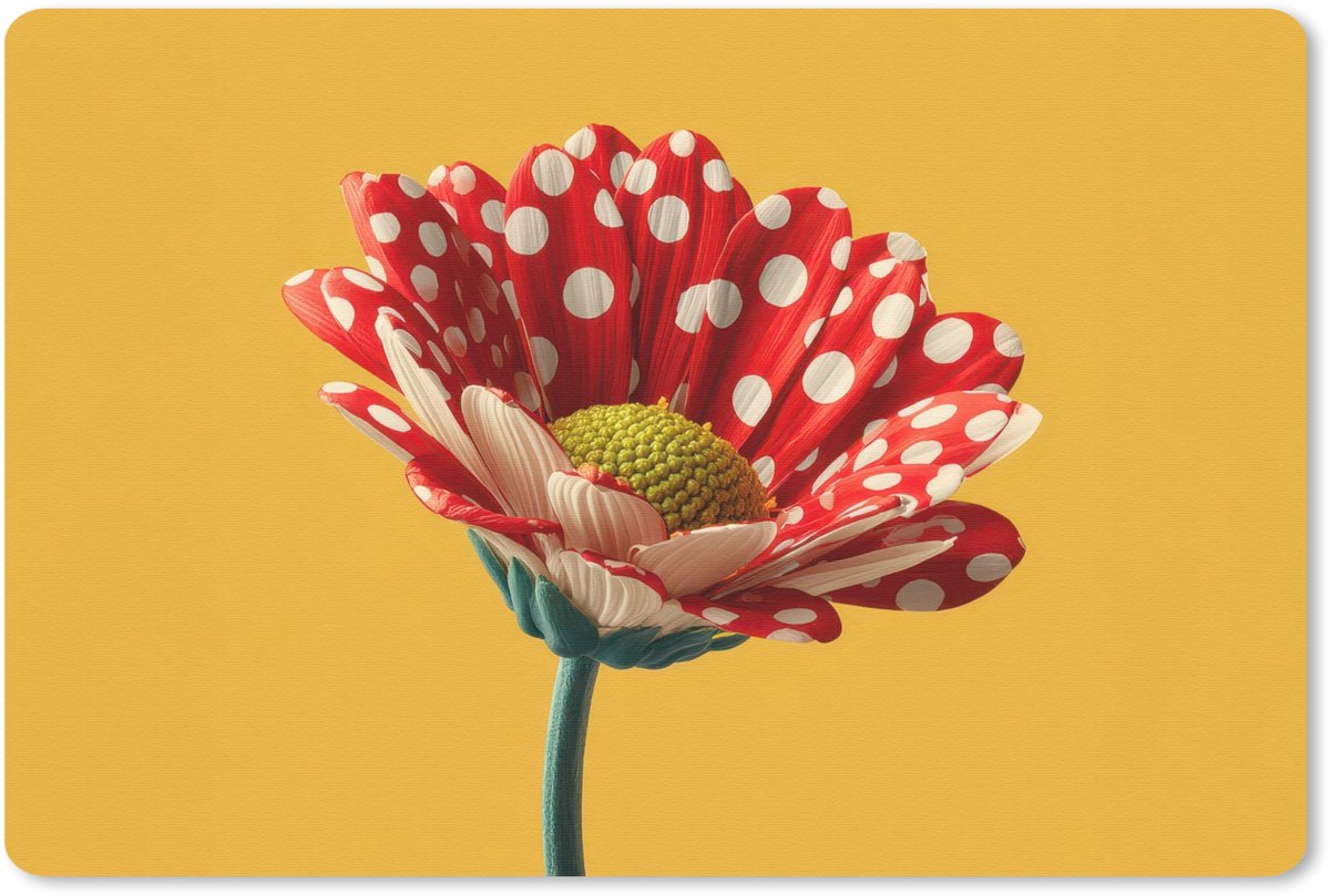 Muismat 27x18 cm - Mousepad Bloem - Rood - Stippen - Muismatten