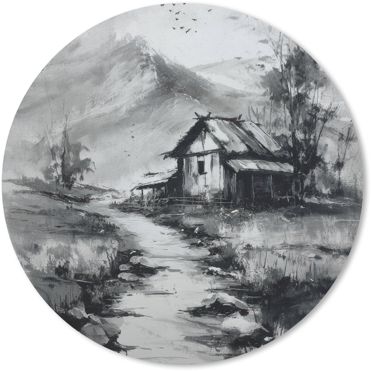 Muismat rond 20x20 cm - Mousepad Hut - Grijs - Bergen - Mistig - Ronde muismatten