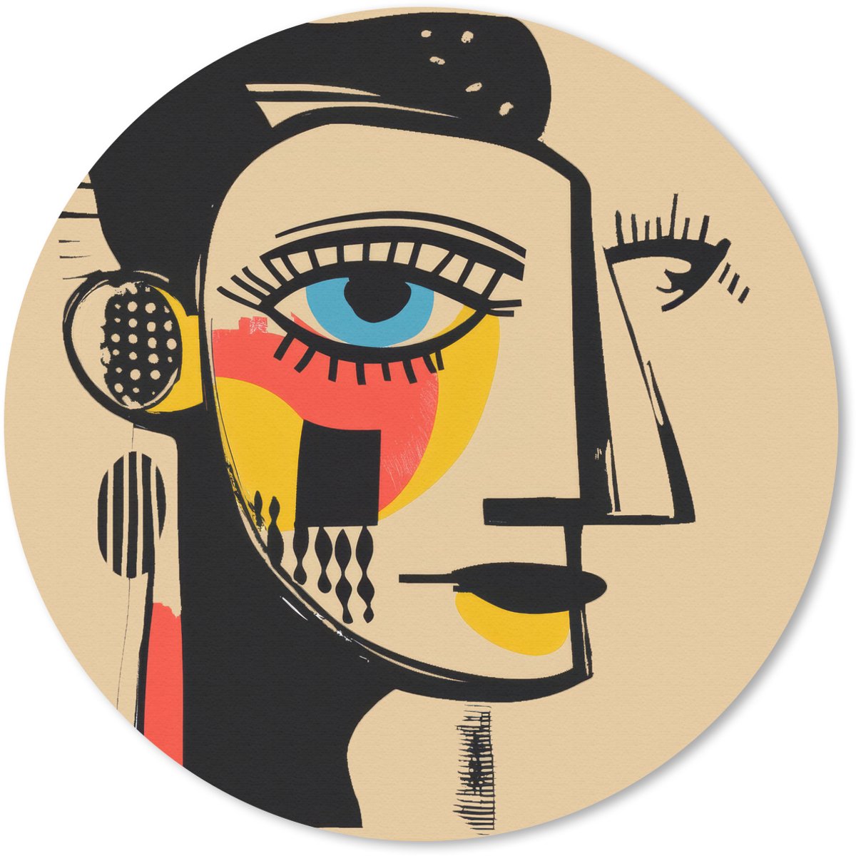 Muismat rond 50x50 cm - Mousepad Geometrisch - Felle kleuren - Kubistische stijl - Ronde muismatten