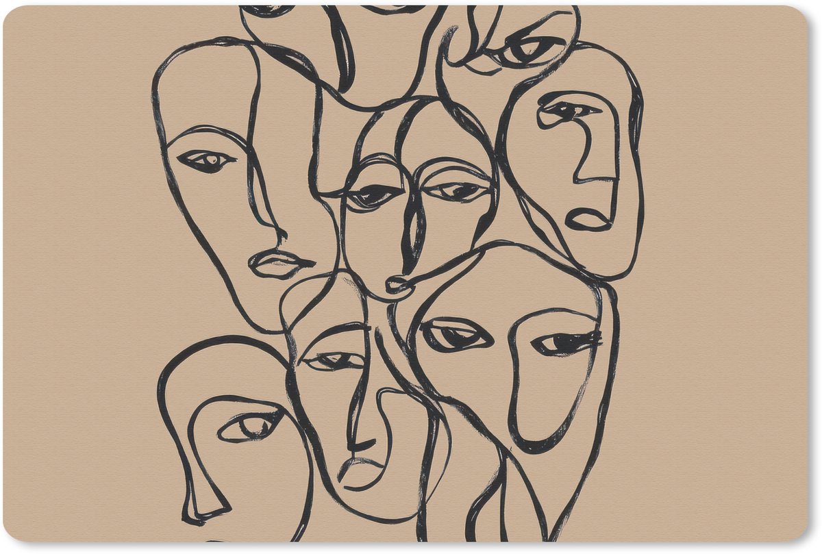 Muismat 27x18 cm - Mousepad Gezichtenzee - Lijntekening - Abstract - Muismatten