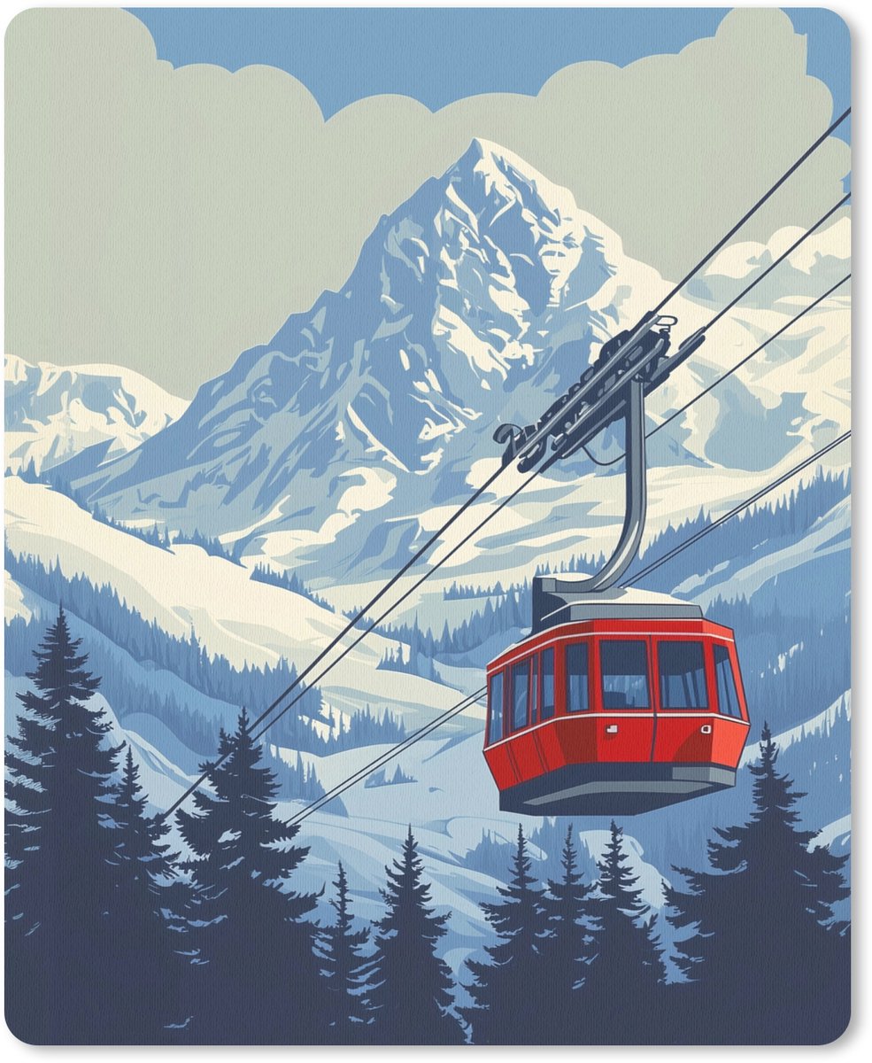 Muismat 19x23 cm - Mousepad Kabelbaan - Sneeuw - Berglandschap - Muismatten