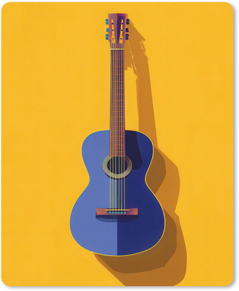 Muismat 19x23 cm - Mousepad Gitaar - Akoestisch - Minimalistisch - Geel - Muismatten