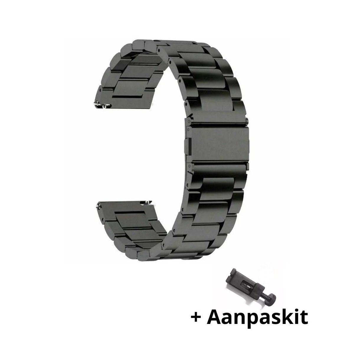 DrPhone ELITE 18MM Metalen RVS Horlogeband met Quick Release Klik Mechanisme - Inclusief aanpaskit - Universeel - Zwart