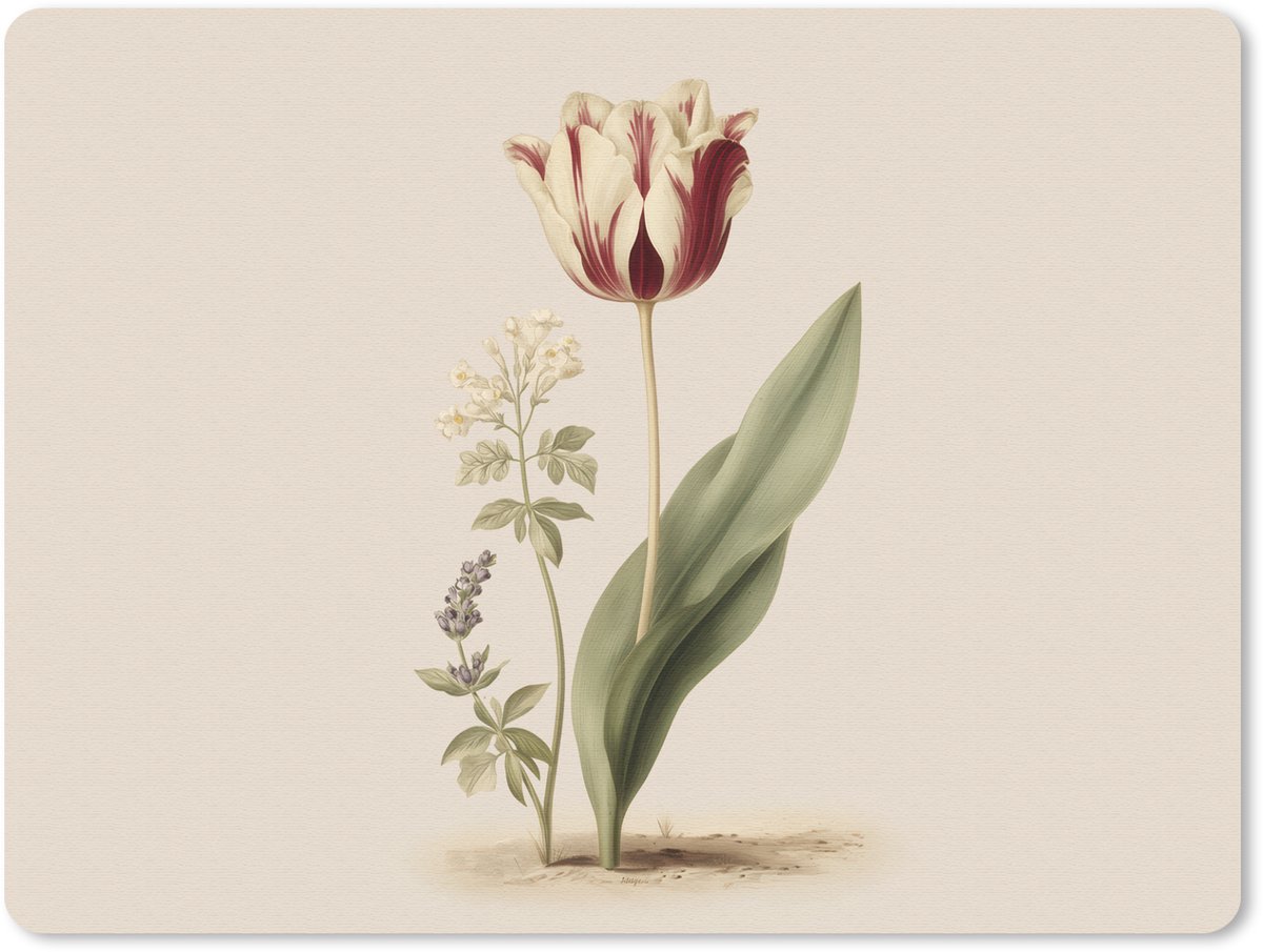 Muismat 23x19 cm - Mousepad Tulp - Minimalistisch - Beige - Muismatten