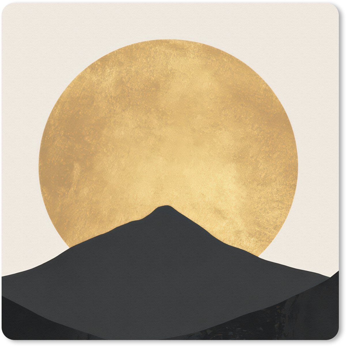 Muismat 30x30 cm - Mousepad Bergsilhouetten - Gouden cirkel - Beige - Muismatten