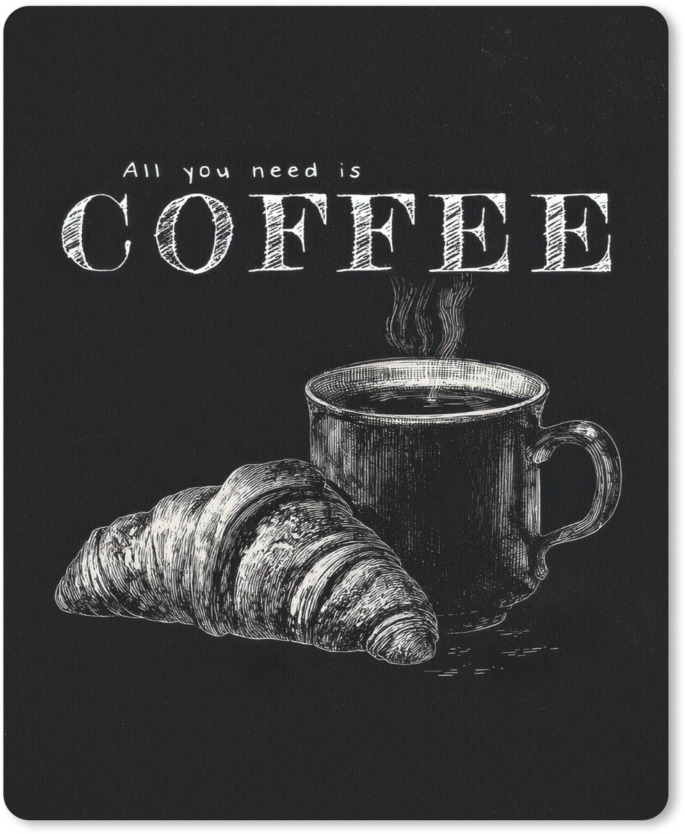 Muismat 19x23 cm - Mousepad Koffie - Croissant - Tekst - Muismatten