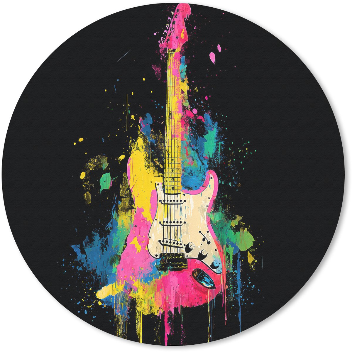 Muismat rond 30x30 cm - Mousepad Gitaar - Kleurrijk - Verf - Ronde muismatten