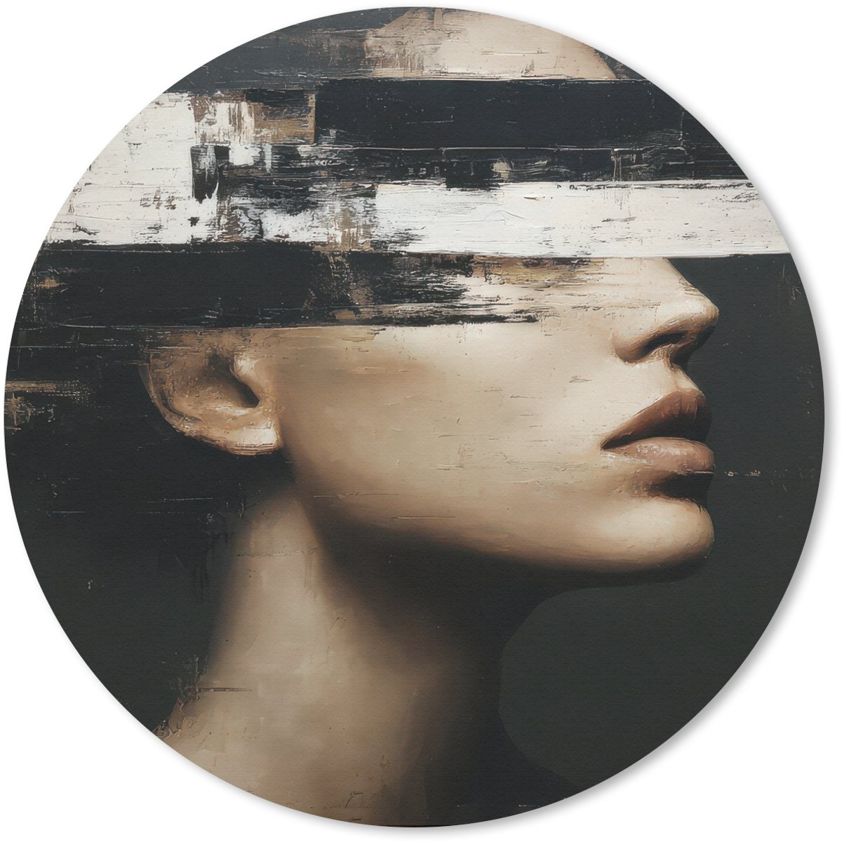 Muismat rond 20x20 cm - Mousepad Gezicht - Vrouw - Zwart - Abstract - Ronde muismatten