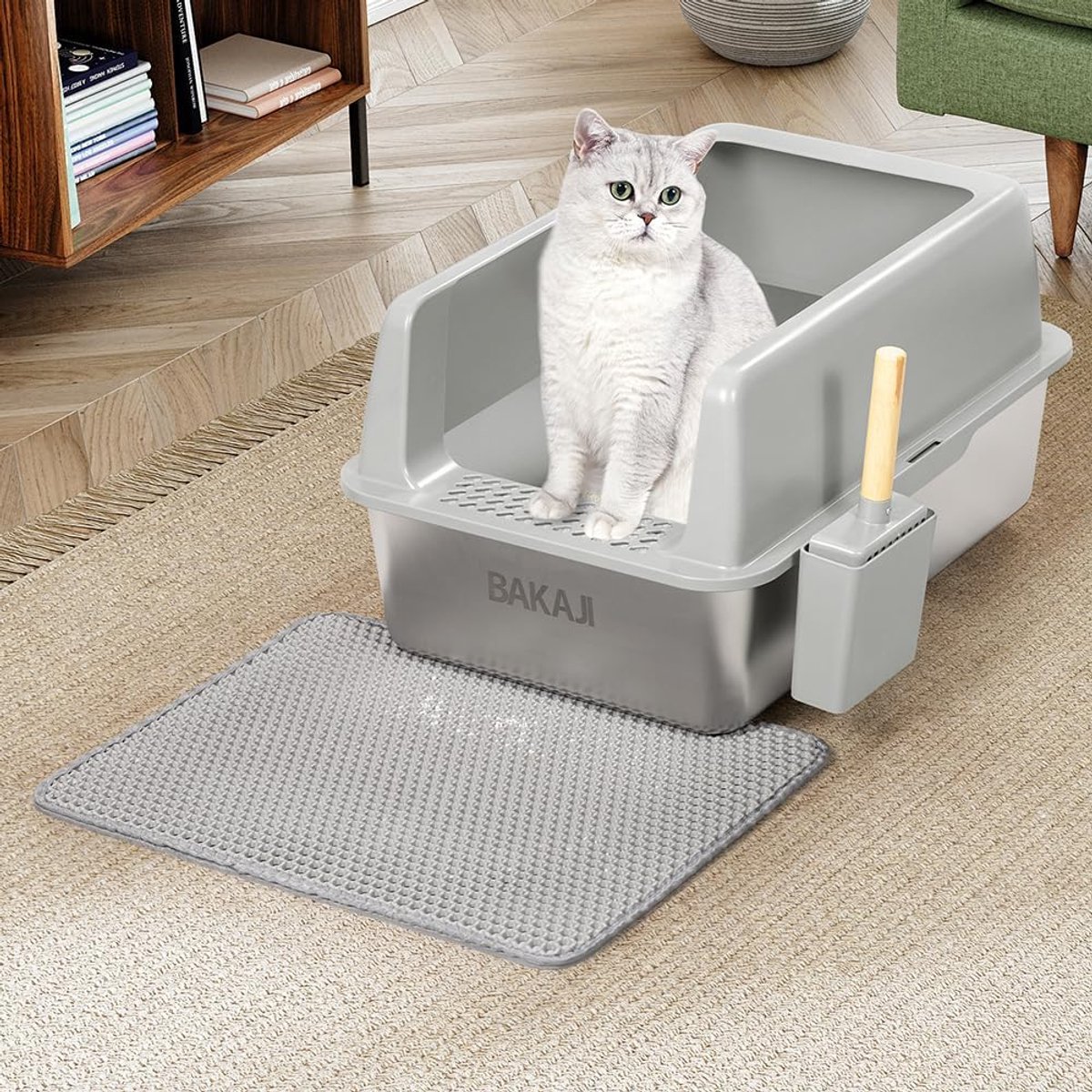 Open kattenbak XXL met stalen bodem en vuilafstotend ontwerp
